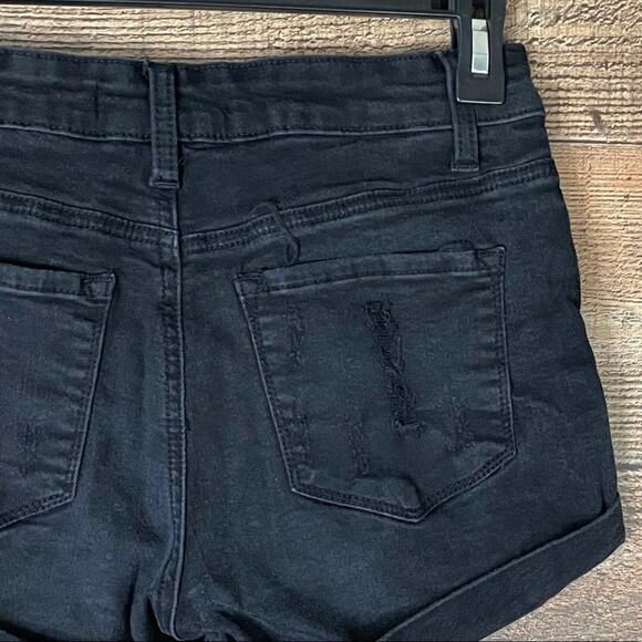 Kancan Destroyed Jean Shorts Cuffed Hem Black Denim Size 5 26 - Picture 7 of 11